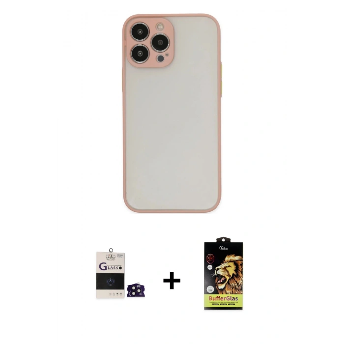 MARSİLYAN™- iPhone 14 Pro Max Kılıf Ahenk Çizgi Serisi - Siyah Buffer Cam Ekran Koruyucu + Derin Mor Bilvis Titan Kamera Lens