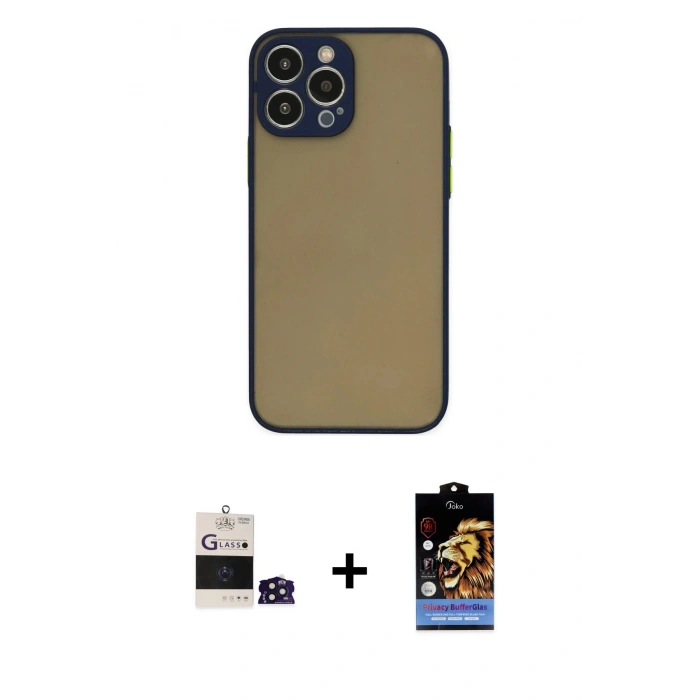 MARSİLYAN™- iPhone 14 Pro Max Kılıf Ahenk Çizgi Serisi - Siyah Buffer Hayalet Cam Ekran Koruyucu + Bilvis Titan Kamera Lens - DNMR