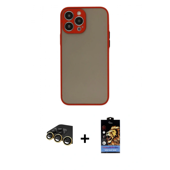 MARSİLYAN™- iPhone 14 Pro Max Kılıf Ahenk Çizgi Serisi - Siyah Buffer Hayalet Cam Ekran Koruyucu + Raze Metal Kamera Lens - GD