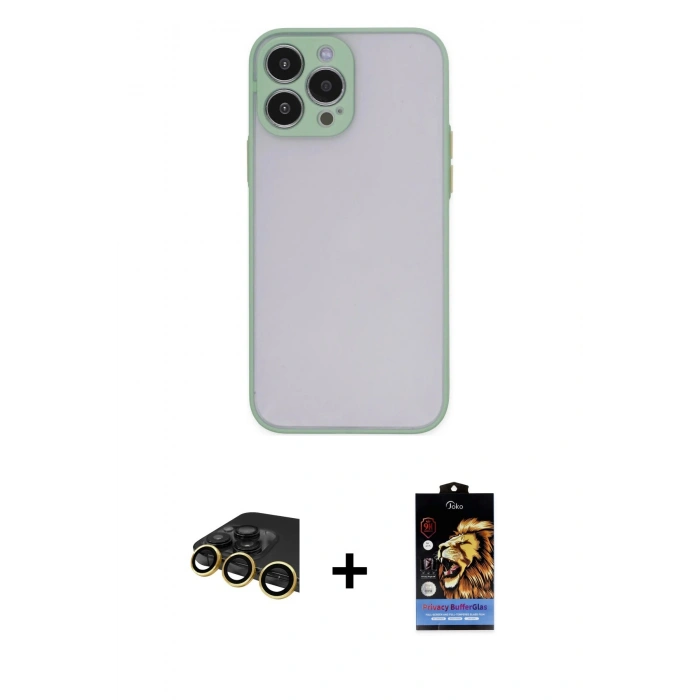 MARSİLYAN™- iPhone 14 Pro Max Kılıf Ahenk Çizgi Serisi - Siyah Buffer Hayalet Cam Ekran Koruyucu + Raze Metal Kamera Lens - GD