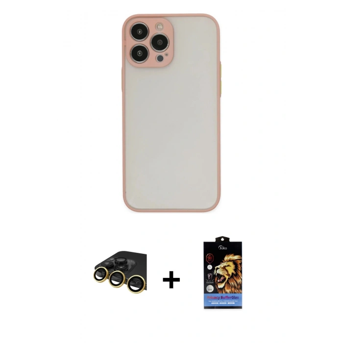 MARSİLYAN™- iPhone 14 Pro Max Kılıf Ahenk Çizgi Serisi - Siyah Buffer Hayalet Cam Ekran Koruyucu + Raze Metal Kamera Lens - GD