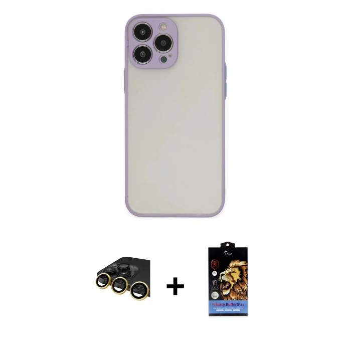 MARSİLYAN™- iPhone 14 Pro Max Kılıf Ahenk Çizgi Serisi - Siyah Buffer Hayalet Cam Ekran Koruyucu + Raze Metal Kamera Lens - GD