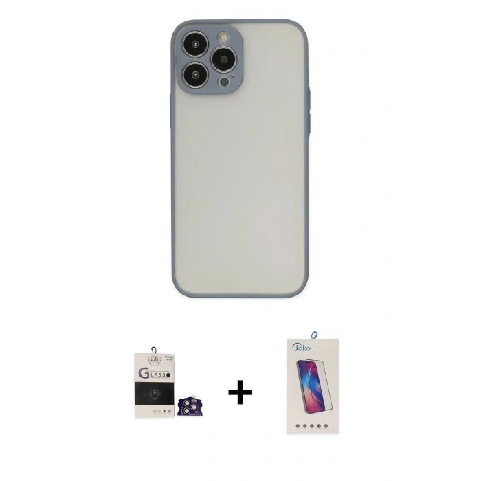 MARSİLYAN™- iPhone 14 Pro Max Kılıf Ahenk Çizgi Serisi - Siyah Joko 5D Cam + Bilvis Titan Kamera Lens - GS