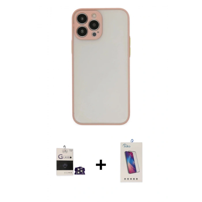 MARSİLYAN™- iPhone 14 Pro Max Kılıf Ahenk Çizgi Serisi - Siyah Joko 5D Cam + Bilvis Titan Kamera Lens - GS
