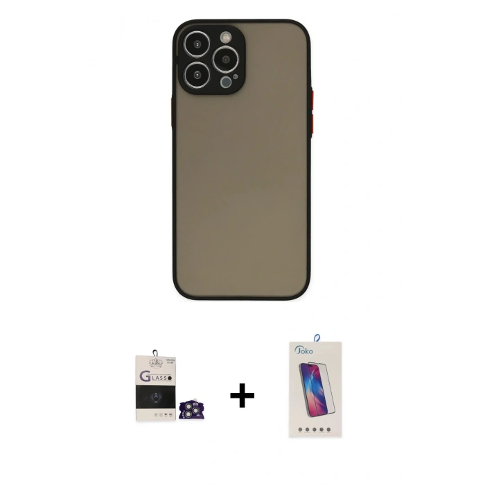 MARSİLYAN™- iPhone 14 Pro Max Kılıf Ahenk Çizgi Serisi - Siyah Joko 5D Cam + Bilvis Titan Kamera Lens - GS