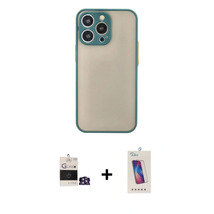 MARSİLYAN™- iPhone 14 Pro Max Kılıf Ahenk Çizgi Serisi - Siyah Joko 5D Cam + Bilvis Titan Kamera Lens - GS