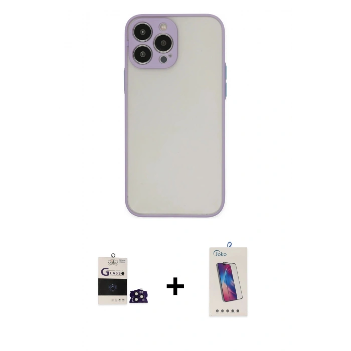 MARSİLYAN™- iPhone 14 Pro Max Kılıf Ahenk Çizgi Serisi - Siyah Joko 5D Cam + Bilvis Titan Kamera Lens - DNMR