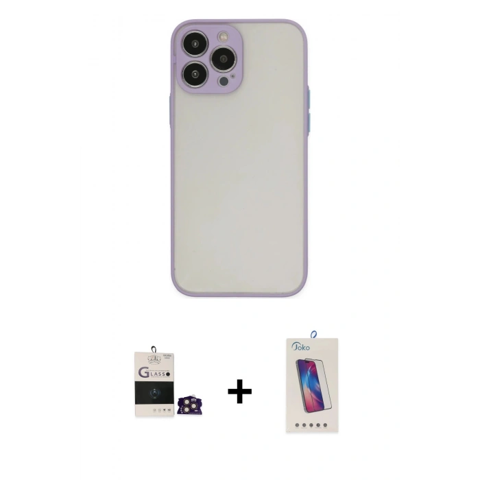 MARSİLYAN™- iPhone 14 Pro Max Kılıf Ahenk Çizgi Serisi - Siyah Joko 5D Cam + Bilvis Titan Kamera Lens - GD