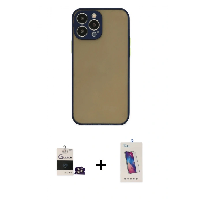 MARSİLYAN™- iPhone 14 Pro Max Kılıf Ahenk Çizgi Serisi - Siyah Joko 5D Cam + Bilvis Titan Kamera Lens - GD