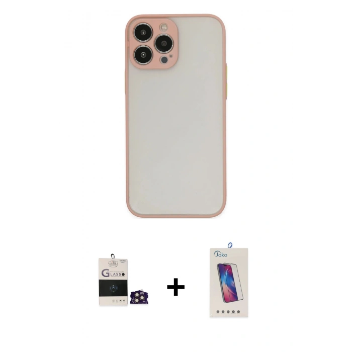 MARSİLYAN™- iPhone 14 Pro Max Kılıf Ahenk Çizgi Serisi - Siyah Joko 5D Cam + Bilvis Titan Kamera Lens - GD