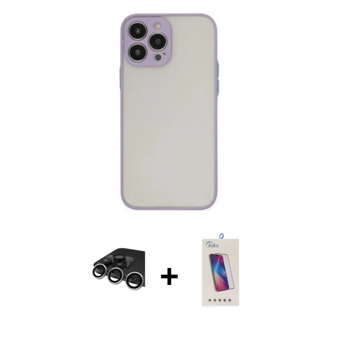 MARSİLYAN™- iPhone 14 Pro Max Kılıf Ahenk Çizgi Serisi - Siyah Joko 5D Cam + Raze Metal Kamera Lens - GS