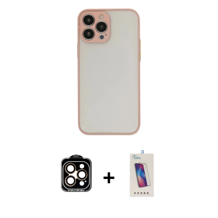 MARSİLYAN™- iPhone 14 Pro Max Kılıf Ahenk Çizgi Serisi - Siyah Joko 5D Cam + PVD Metal Kamera Lens - TU