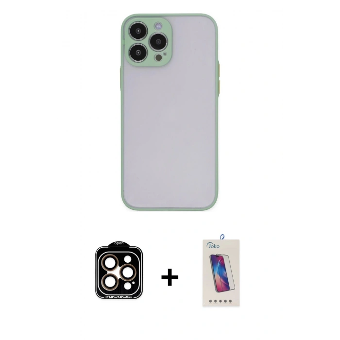 MARSİLYAN™- iPhone 14 Pro Max Kılıf Ahenk Çizgi Serisi - Siyah Joko 5D Cam + PVD Metal Kamera Lens - TU