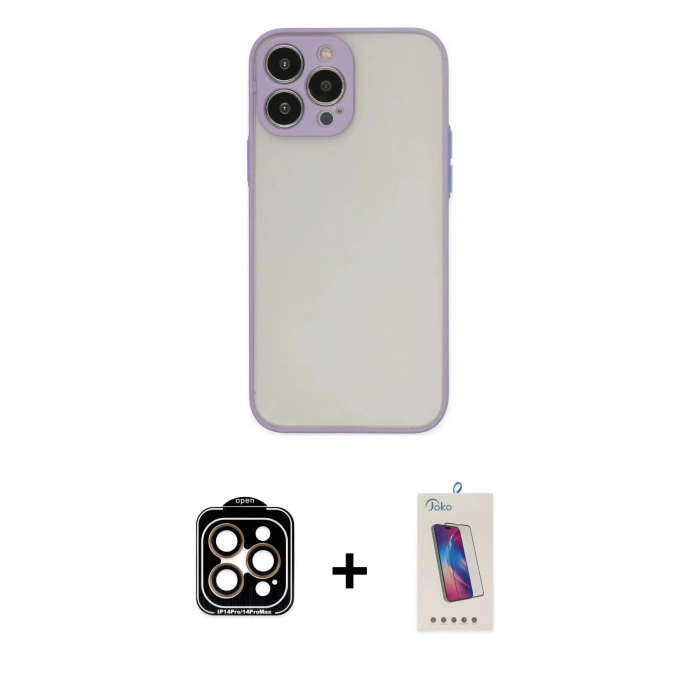 MARSİLYAN™- iPhone 14 Pro Max Kılıf Ahenk Çizgi Serisi - Siyah Joko 5D Cam + PVD Metal Kamera Lens - TU