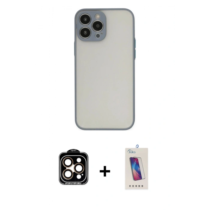 MARSİLYAN™- iPhone 14 Pro Max Kılıf Ahenk Çizgi Serisi - Siyah Joko 5D Cam + PVD Metal Kamera Lens - TU
