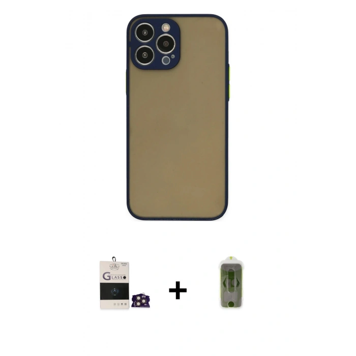 MARSİLYAN™- iPhone 14 Pro Max Kılıf Ahenk Çizgi Serisi - Siyah Joko Magic 5D Hayalet Cam + Bilvis Titan Kamera Lens - GD