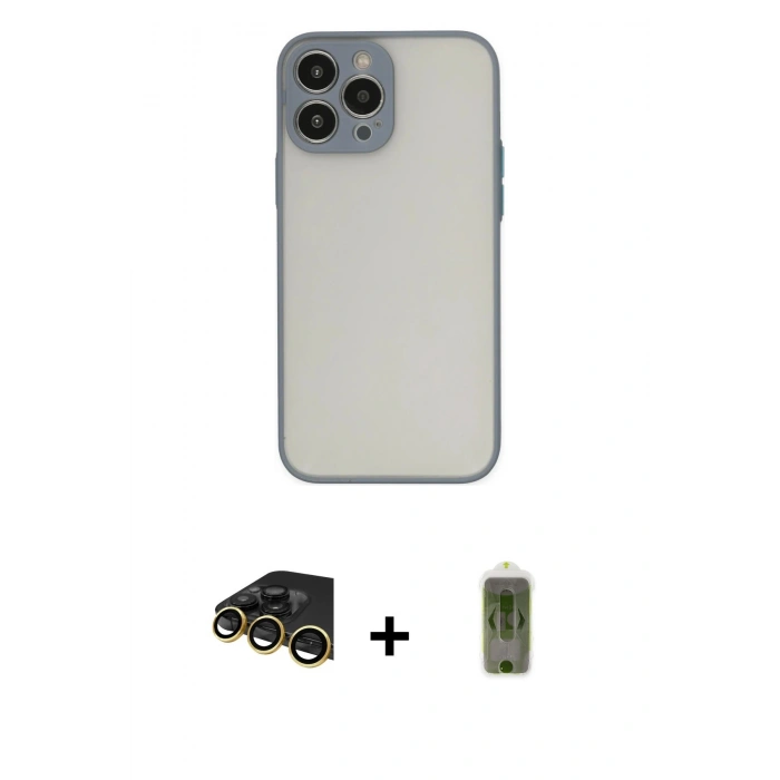 MARSİLYAN™- iPhone 14 Pro Max Kılıf Ahenk Çizgi Serisi - Siyah Joko Magic 5D Hayalet Cam + Raze Metal Kamera Lens - GD
