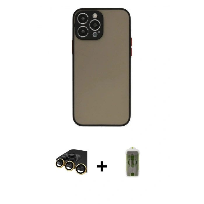 MARSİLYAN™- iPhone 14 Pro Max Kılıf Ahenk Çizgi Serisi - Siyah Joko Magic 5D Hayalet Cam + Raze Metal Kamera Lens - GD
