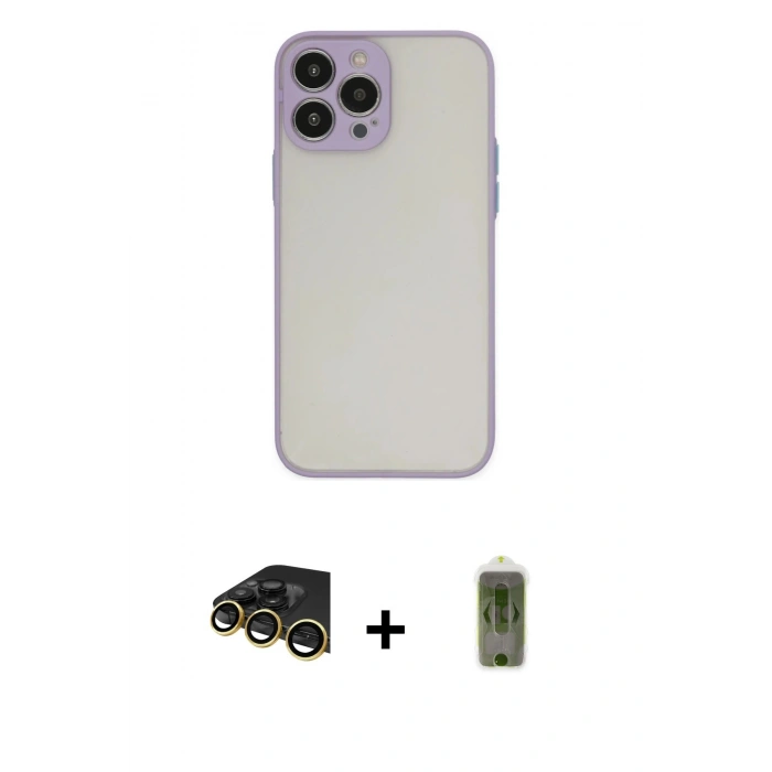 MARSİLYAN™- iPhone 14 Pro Max Kılıf Ahenk Çizgi Serisi - Siyah Joko Magic 5D Hayalet Cam + Raze Metal Kamera Lens - GD