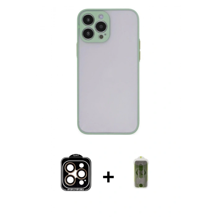 MARSİLYAN™- iPhone 14 Pro Max Kılıf Ahenk Çizgi Serisi - Siyah Joko Magic 5D Hayalet Cam + Turuncu PVD Metal Kamera Lens