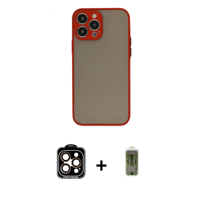 MARSİLYAN™- iPhone 14 Pro Max Kılıf Ahenk Çizgi Serisi - Siyah Joko Magic 5D Hayalet Cam + Turuncu PVD Metal Kamera Lens