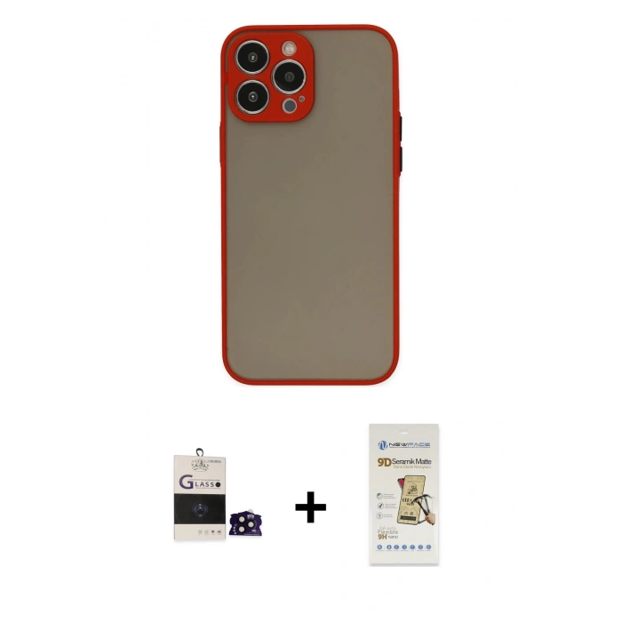 MARSİLYAN™- iPhone 14 Pro Max Kılıf Ahenk Çizgi Serisi - Siyah Mat Seramik Nano Ekran Koruyucu + Bilvis Titan Kamera Lens - SH