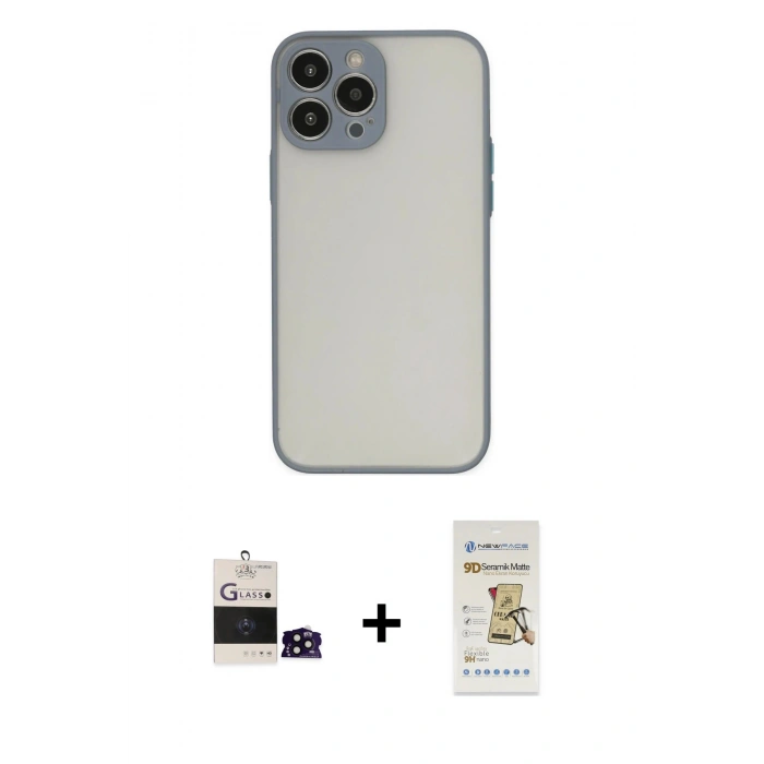 MARSİLYAN™- iPhone 14 Pro Max Kılıf Ahenk Çizgi Serisi - Siyah Mat Seramik Nano Ekran Koruyucu + Bilvis Titan Kamera Lens - SH