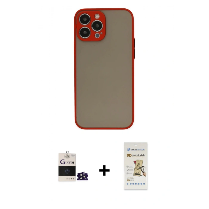 MARSİLYAN™- iPhone 14 Pro Max Kılıf Ahenk Çizgi Serisi - Siyah Mat Seramik Nano Ekran Koruyucu + Derin Mor Bilvis Titan Kamera Lens