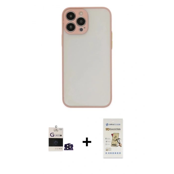 MARSİLYAN™- iPhone 14 Pro Max Kılıf Ahenk Çizgi Serisi - Siyah Mat Seramik Nano Ekran Koruyucu + Derin Mor Bilvis Titan Kamera Lens