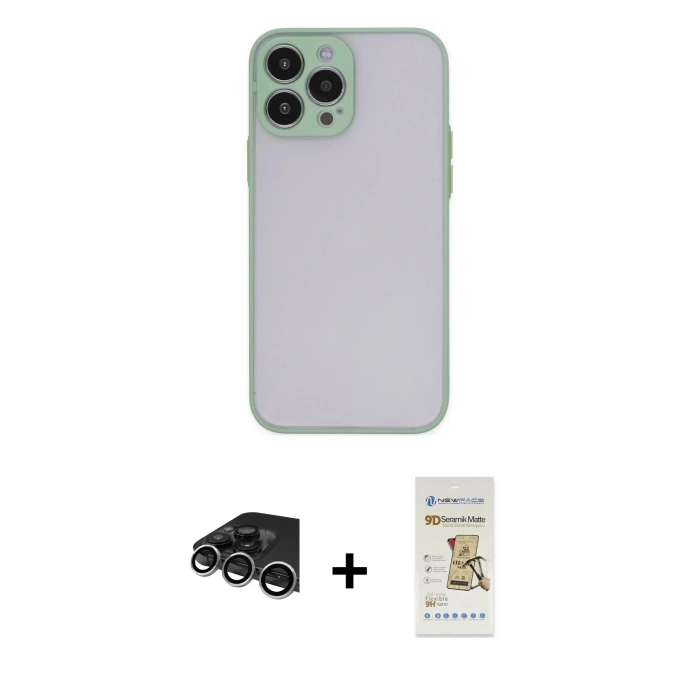 MARSİLYAN™- iPhone 14 Pro Max Kılıf Ahenk Çizgi Serisi - Siyah Mat Seramik Nano Ekran Koruyucu + Raze Metal Kamera Lens - GS