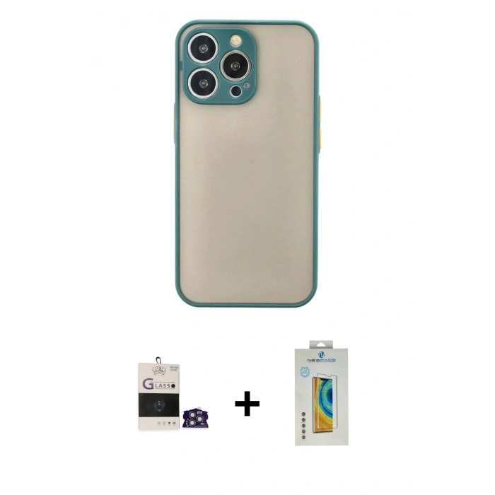 MARSİLYAN™- iPhone 14 Pro Max Kılıf Ahenk Çizgi Serisi - Siyah Polymer Nano Ekran Koruyucu + Bilvis Titan Kamera Lens - GS
