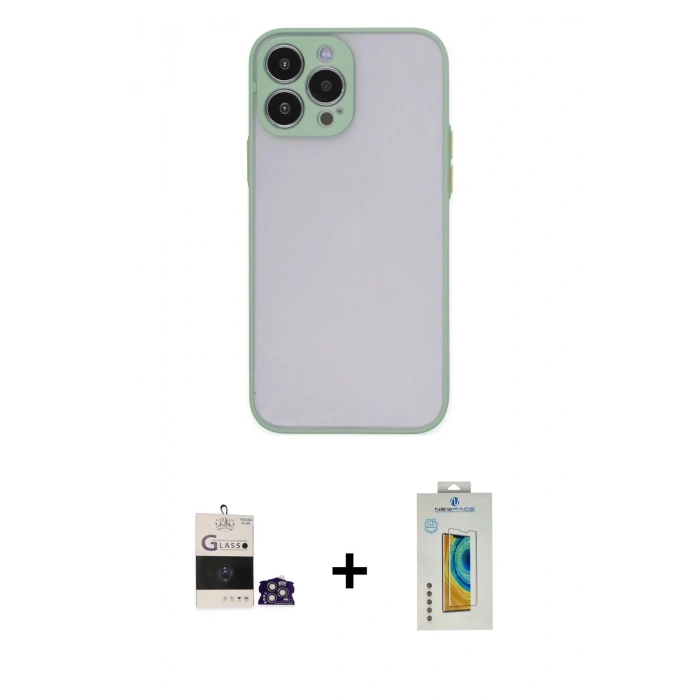 MARSİLYAN™- iPhone 14 Pro Max Kılıf Ahenk Çizgi Serisi - Siyah Polymer Nano Ekran Koruyucu + Bilvis Titan Kamera Lens - GS