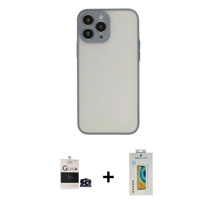 MARSİLYAN™- iPhone 14 Pro Max Kılıf Ahenk Çizgi Serisi - Siyah Polymer Nano Ekran Koruyucu + Bilvis Titan Kamera Lens - SH