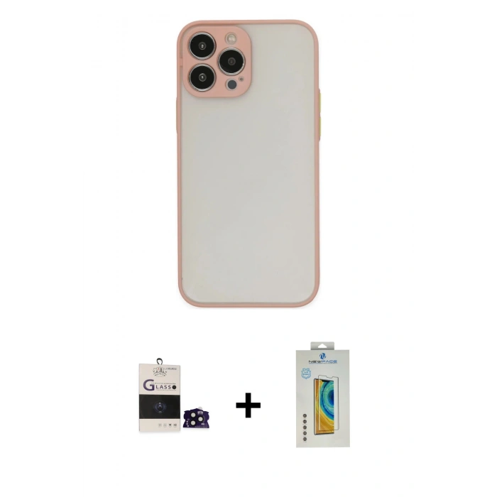 MARSİLYAN™- iPhone 14 Pro Max Kılıf Ahenk Çizgi Serisi - Siyah Polymer Nano Ekran Koruyucu + Bilvis Titan Kamera Lens - SH