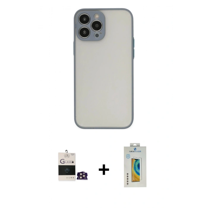 MARSİLYAN™- iPhone 14 Pro Max Kılıf Ahenk Çizgi Serisi - Siyah Polymer Nano Ekran Koruyucu + Bilvis Titan Kamera Lens - GD