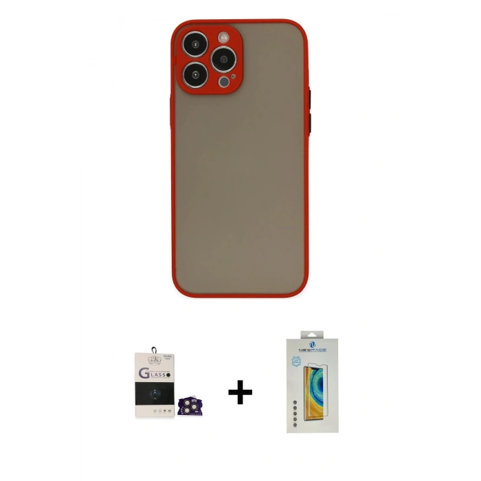 MARSİLYAN™- iPhone 14 Pro Max Kılıf Ahenk Çizgi Serisi - Siyah Polymer Nano Ekran Koruyucu + Bilvis Titan Kamera Lens - GD