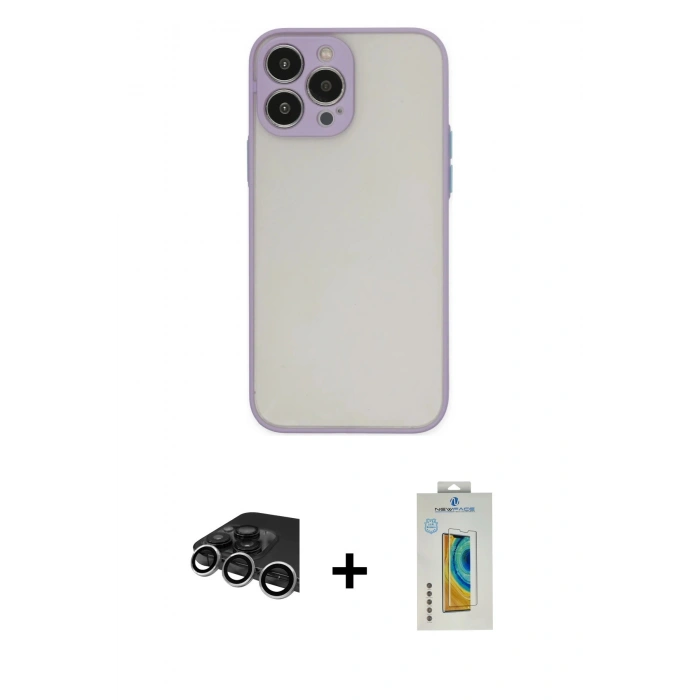 MARSİLYAN™- iPhone 14 Pro Max Kılıf Ahenk Çizgi Serisi - Siyah Polymer Nano Ekran Koruyucu + Raze Metal Kamera Lens - GS