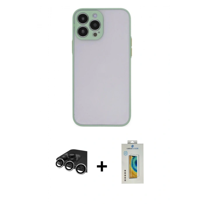 MARSİLYAN™- iPhone 14 Pro Max Kılıf Ahenk Çizgi Serisi - Siyah Polymer Nano Ekran Koruyucu + Raze Metal Kamera Lens - GS