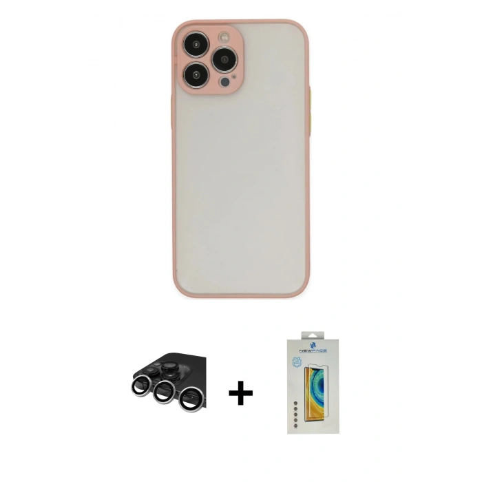 MARSİLYAN™- iPhone 14 Pro Max Kılıf Ahenk Çizgi Serisi - Siyah Polymer Nano Ekran Koruyucu + Raze Metal Kamera Lens - GS