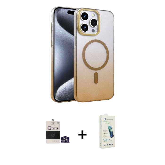 MARSİLYAN™- iPhone 14 Pro Max Kılıf Ahenk Doku Özel Seri - Şeffaf Pasifik Cam Ekran Koruyucu + Bilvis Titan Kamera Lens - GS
