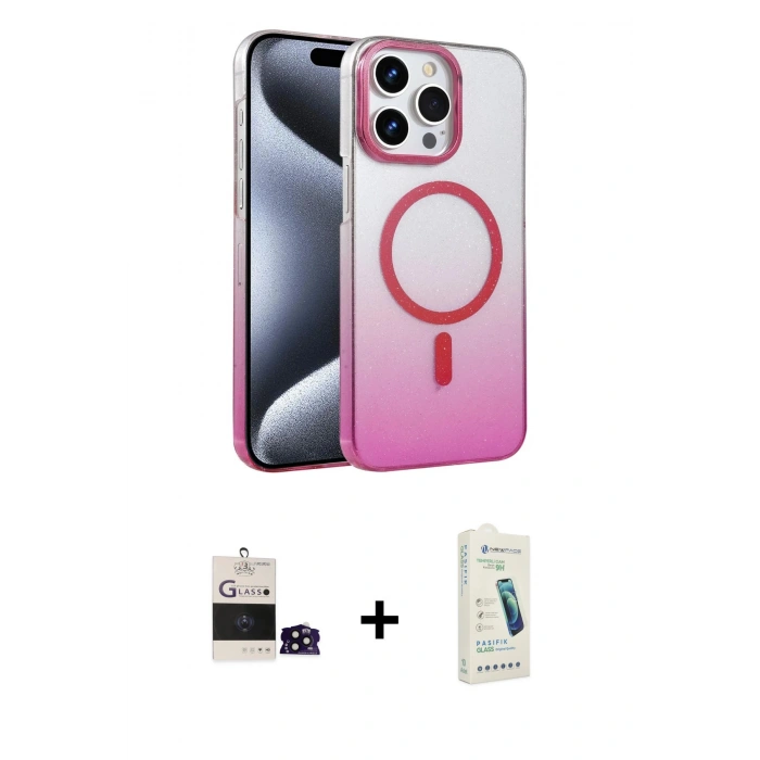 MARSİLYAN™- iPhone 14 Pro Max Kılıf Ahenk Doku Özel Seri - Şeffaf Pasifik Cam Ekran Koruyucu + Bilvis Titan Kamera Lens - SH