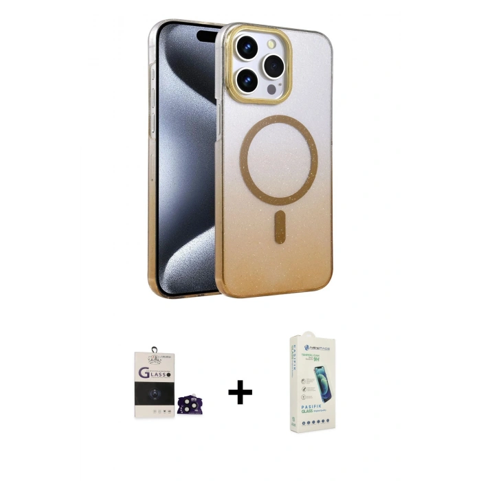 MARSİLYAN™- iPhone 14 Pro Max Kılıf Ahenk Doku Özel Seri - Şeffaf Pasifik Cam Ekran Koruyucu + Bilvis Titan Kamera Lens - SH