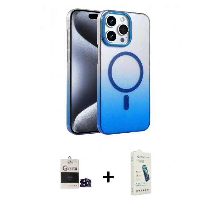 MARSİLYAN™- iPhone 14 Pro Max Kılıf Ahenk Doku Özel Seri - Şeffaf Pasifik Cam Ekran Koruyucu + Bilvis Titan Kamera Lens - SH