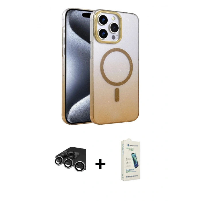 MARSİLYAN™- iPhone 14 Pro Max Kılıf Ahenk Doku Özel Seri - Şeffaf Pasifik Cam Ekran Koruyucu + Raze Metal Kamera Lens - GS