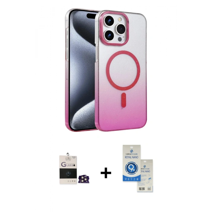 MARSİLYAN™- iPhone 14 Pro Max Kılıf Ahenk Doku Özel Seri - Şeffaf Royal Nano Ekran Koruyucu + Bilvis Titan Kamera Lens - GD