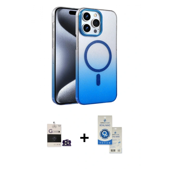 MARSİLYAN™- iPhone 14 Pro Max Kılıf Ahenk Doku Özel Seri - Şeffaf Royal Nano Ekran Koruyucu + Gümüş Bilvis Titan Kamera Lens