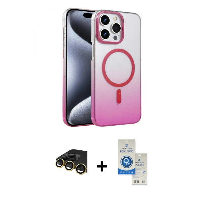 MARSİLYAN™- iPhone 14 Pro Max Kılıf Ahenk Doku Özel Seri - Şeffaf Royal Nano Ekran Koruyucu + Raze Metal Kamera Lens - GD