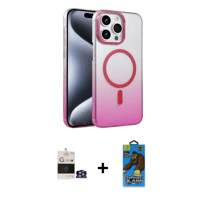 MARSİLYAN™- iPhone 14 Pro Max Kılıf Ahenk Doku Özel Seri - Siyah 18D Cam Ekran Koruyucu + Bilvis Titan Kamera Lens - GS