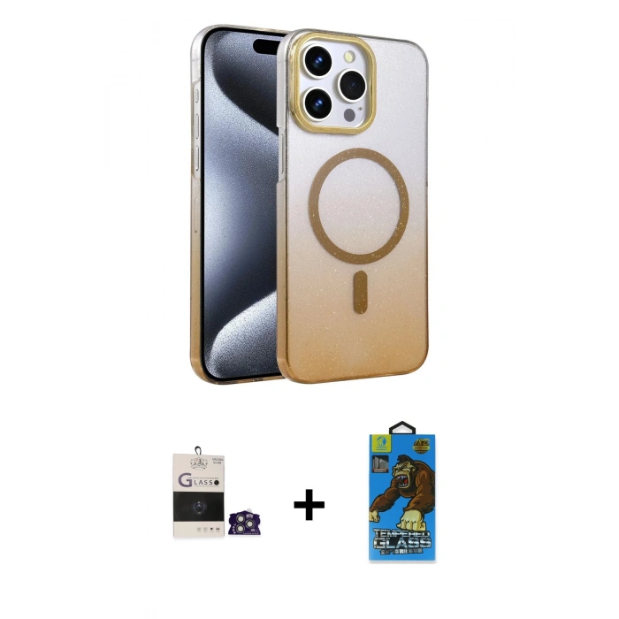 MARSİLYAN™- iPhone 14 Pro Max Kılıf Ahenk Doku Özel Seri - Siyah 18D Cam Ekran Koruyucu + Bilvis Titan Kamera Lens - GS