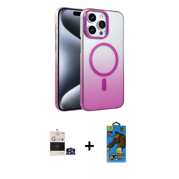 MARSİLYAN™- iPhone 14 Pro Max Kılıf Ahenk Doku Özel Seri - Siyah 18D Cam Ekran Koruyucu + Bilvis Titan Kamera Lens - GS